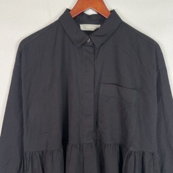 Everlane The Field Long Sleeve Collared Cotton Oversized Dress Black XS - Picture 5 of 10